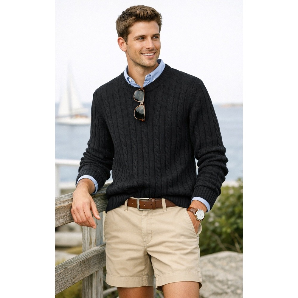 Hollister Cable Knit Sweater Men Small Black‎ Cable Knit Crew Neck Preppy